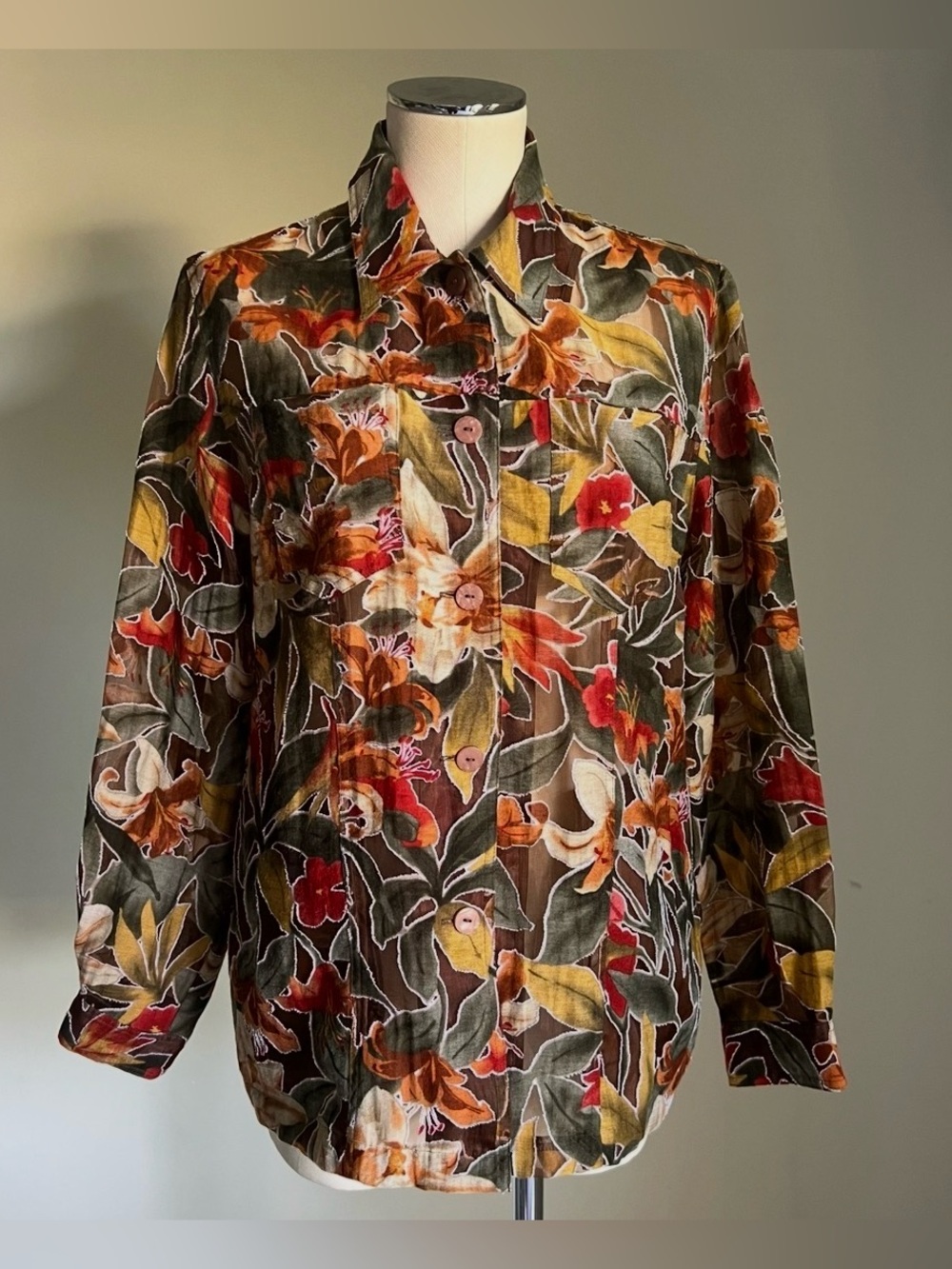 Vintage Alfred Dunner Button Down Shirt Sz 10 Floral Sheer Boho Gypsy Whimsical